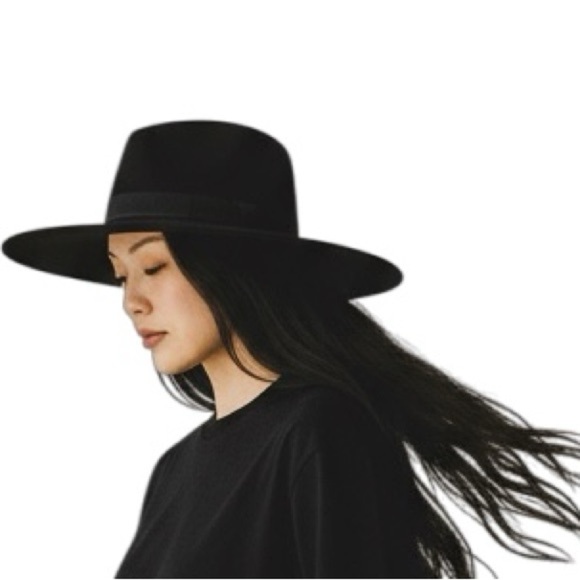 FREE PEOPLE Elegant Black Wool Wide-Brim Fedora Hat One Size Dark Lolita NWOT main image 4